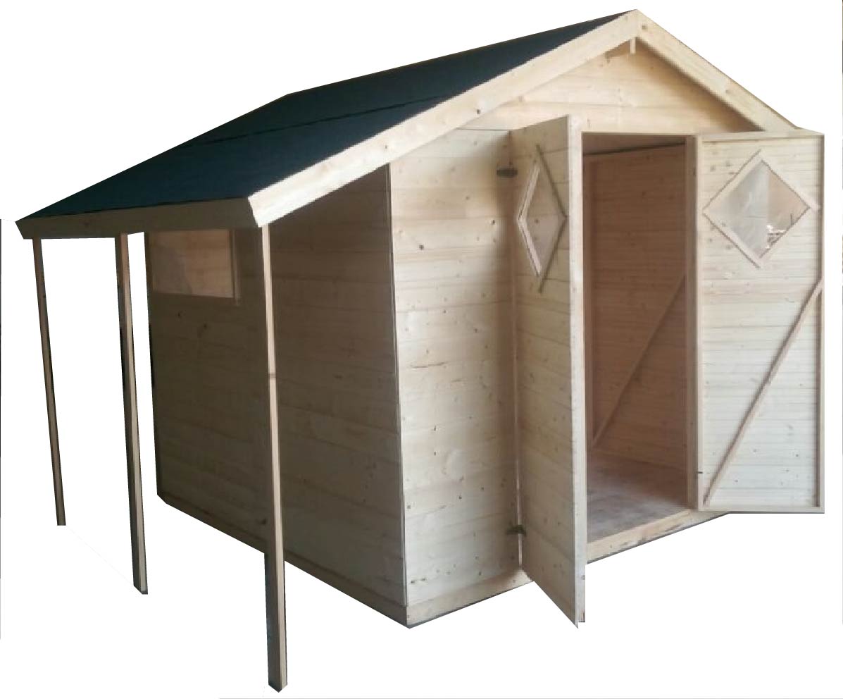 Caseta de jardín con techo voladizo (19mm),4,3x3,3x2,3m (3x3m) con ventanas